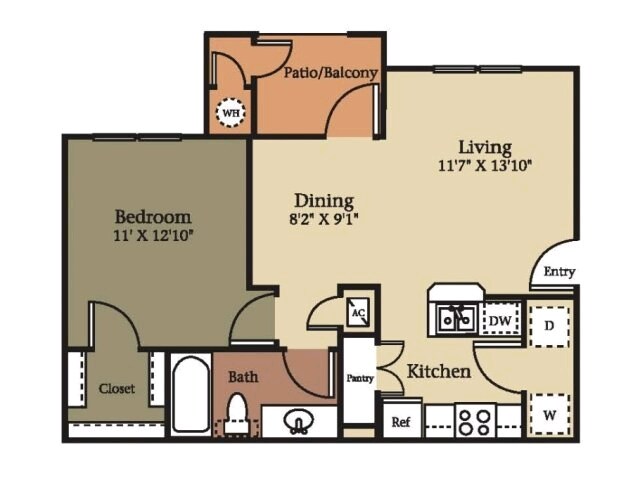 1 Bedroom 1 Bathroom A1 0813 floor plan